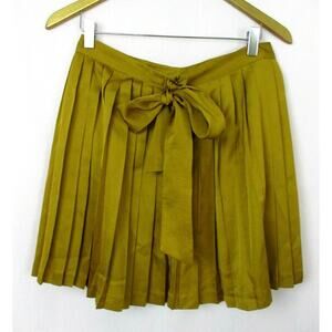 Gap Skirt Womens 2 Mustard Yellow Gold Pleated Silky Bow Trim Short Above Knee
